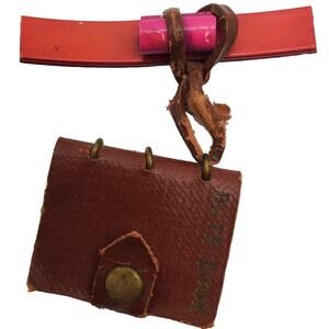 Tiny Leather Date Book Brooch Vintage 1930s Dangle Drop Pin Miniature Jewelry